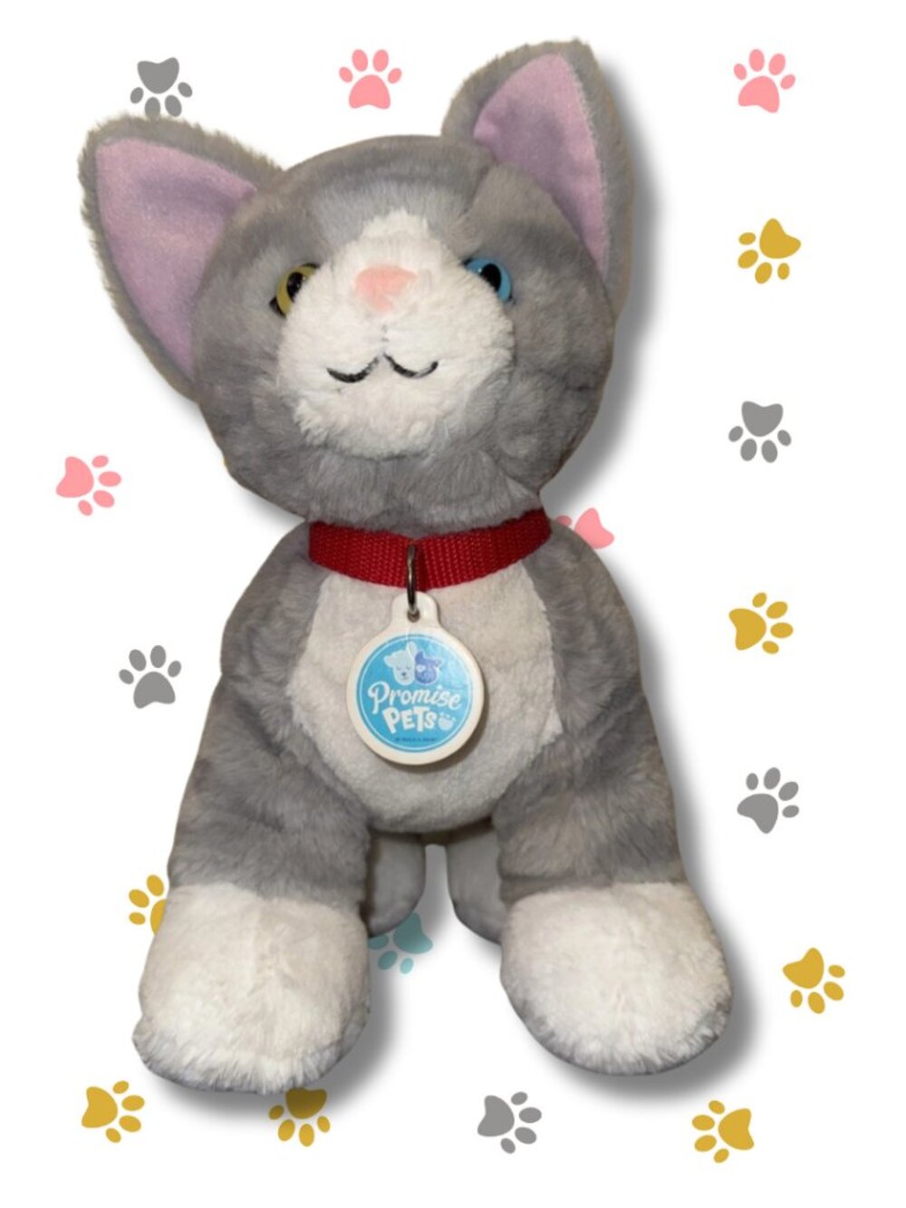 Build A Bear Promise Pets Cat Gray White Heterochromia Sound Box EUC